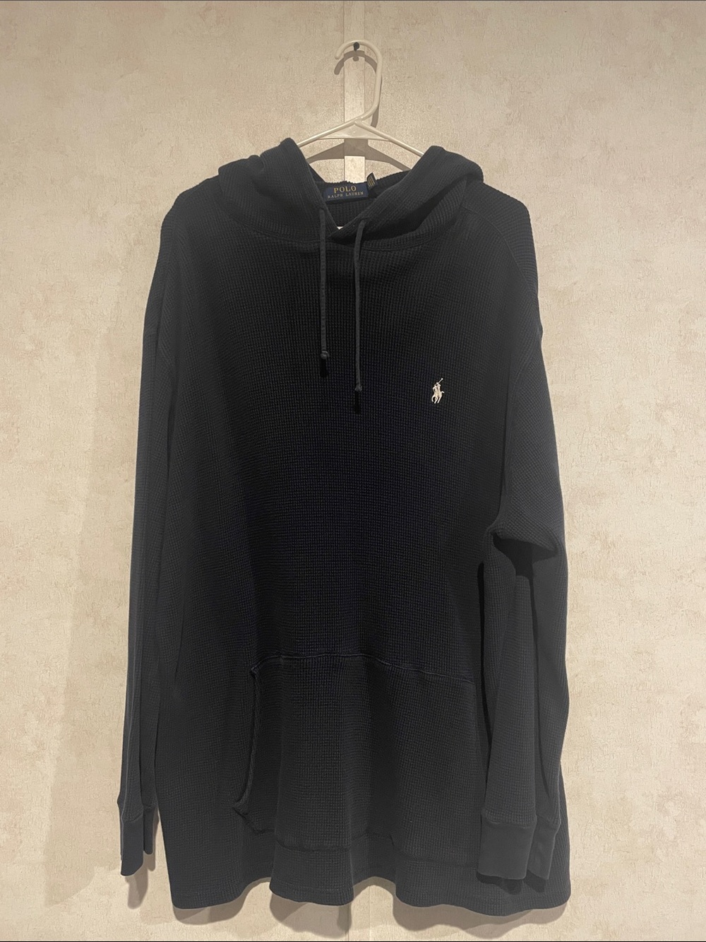 Polo by Ralph Lauren BIG & TALL Navy Blue Hooded Waffle Knit Pullover with Logo